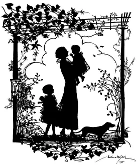 Dachsund: Silhouette of Viscountess Harcourt with her daughters