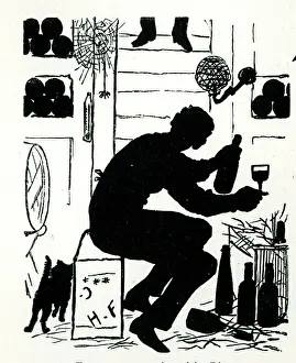 Burnand: Silhouette, In His Wine Cellar