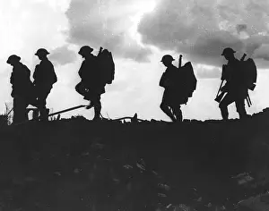 Silhouetted: Silhouetted British troops, WW1