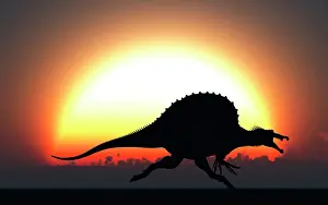 Spinosaurus: A silhouetted Spinosaurus sprinting against a setting Sun ?