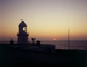 Pendeen: Silhouetted view of Pendeen Lighthouse, Cornwall