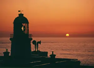 Pendeen: Silhouetted view of Pendeen Lighthouse, Cornwall