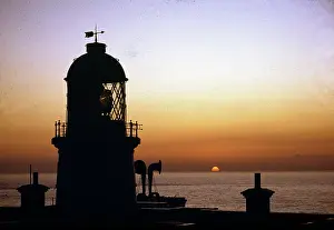 Pendeen: Silhouetted view of Pendeen Lighthouse, Cornwall