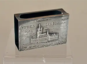 David Cohen Fine Art: Silver matchbox holder engraved Ypres - Les Halles