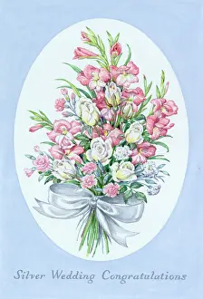 Carnations: Silver Wedding Bouquet with silver ribbon