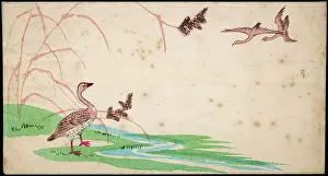 Fronted: Simple print showing white-fronted geese - Japan