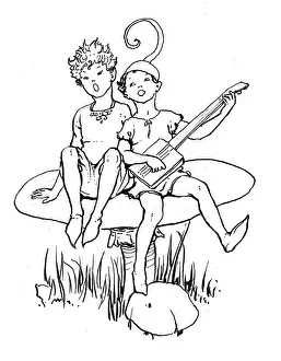 Toadstools: Two sing elves sitting on toadstool