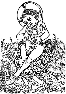 Gloriole: Single-leaf print, Jesus child with bird