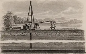 Boring: Sinking an exploratory bore hole 1862. Engraving