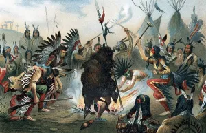 Leipzig: Sioux war dance. Oleograph from Ratzel The Human