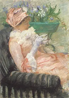 Teacup: Sipping Tea on Loveseat, by Cassatt