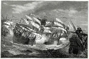 1580s: Sir Francis Drake attacking Spanish treasure ship, 1587