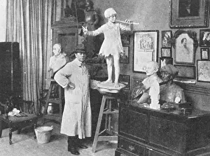 Frampton: Sir George Frampton in studio with Peter Pan statue