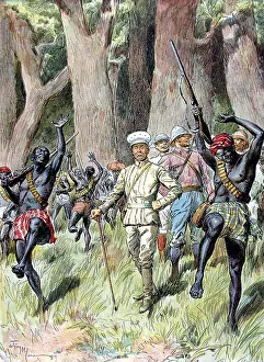 Raced: Sir Henry Morton Stanley and his men exit a forest, Central