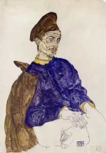 Schiele: Sitting Russian prisoner of war. Gouache. By Egon