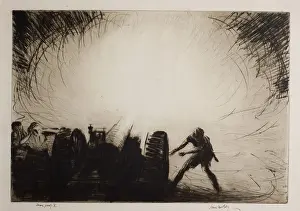 Drypoint: A Sixty-Five Pounder Opening Fire, by James McBey, WW1