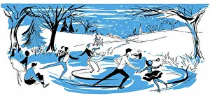 Two Colour: Skating scene with Christmas tree