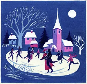 Brough: Skating scene by moonlight