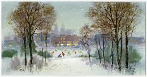 Cooke: Skating scene with trees in foreground