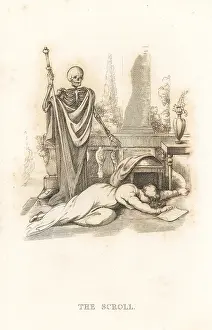 J. Andrews: The skeleton of Death brings a scroll to a woman