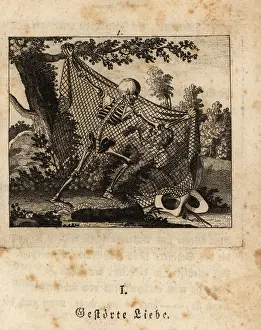 Johan Georg Mansfeld: The skeleton of Death catching two lovers in a net