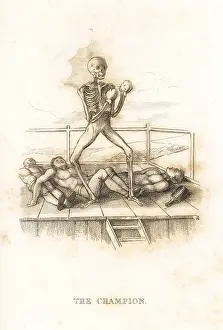 Pugilism: The skeleton of Death as champion boxer