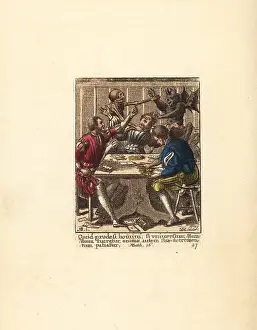 Hollar: The Skeleton of Death and the Devil fight over a Gambler