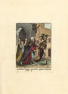 Hollar: Skeleton of Death dragging away an Abbess