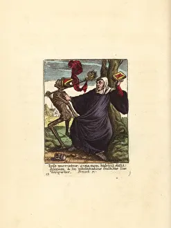 Hollar: Skeleton of Death dragging away an Abbot by his robes