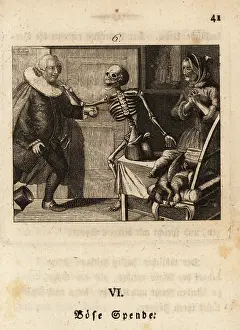 Ruff Collar: The skeleton of Death lays his bony hand on a