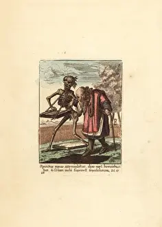 Hollar: Skeleton of Death leading an Old Man to his grave