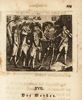 Bicorn: The skeleton of Death press-gangs a man, 18th century