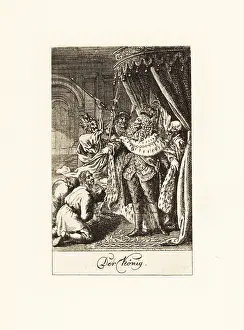 Dethroned: Two skeletons of Death attack a king in his throne room