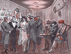 Night Club: A sketch of the interior of a bar in Montmartre, 1920s