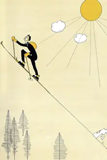 Joyce Dennys: SKIER CLIMBS SLOPE 1926