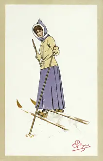 Dec19: Skier turning back - Switzerland - 1900s
