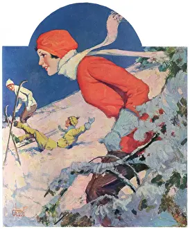 Downhill: Skiing friends, 1930s
