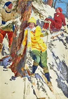 Shortcut: Skiing party taking a short cut back to St Moritz