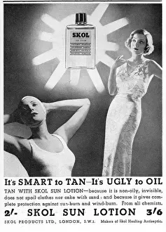 Lotion: Skol Sun Lotion advertisement, 1936