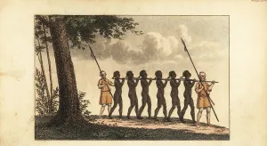 Senegambia: Two slatees guard a coffle of enslaved men, Senegal