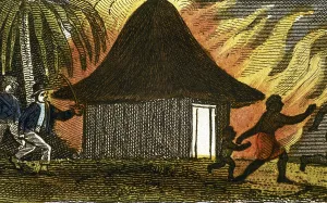 1824: Slave traders in West Africa setting fire to huts