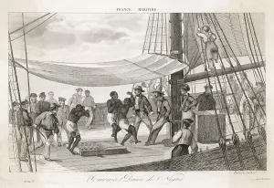 Compelled: Slaves forced to dance on board ship to keep fit