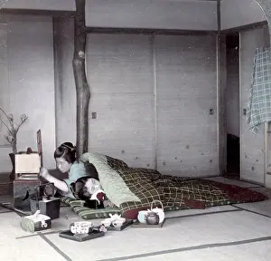 Eiderdown: Sleeping under an eiderdown, Japan, c.1900