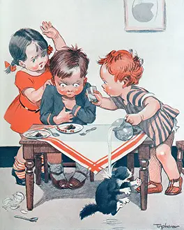 Spills: A small boy choking on a plumb