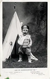Downhearted: Small Boy Dressed as Soldier with Tent, England