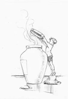 Shrunken: A small boy with a normal sized jar?