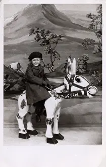 Muffin: Small boy - Studio photograph - riding Muffin the Mule Model