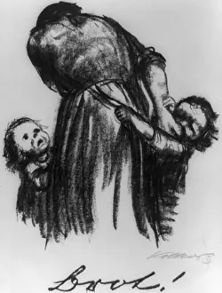 Kollwitz: Two small children begging mother for bread, ?