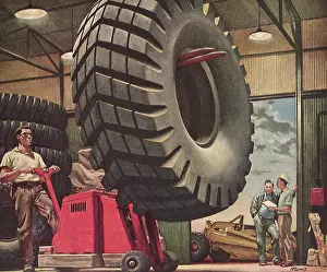 Forklift: Small Forklift lifts Huge Tire