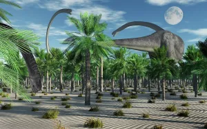 Megafauna: A small herd of Omeisaurus dinosaurs grazing on tree tops